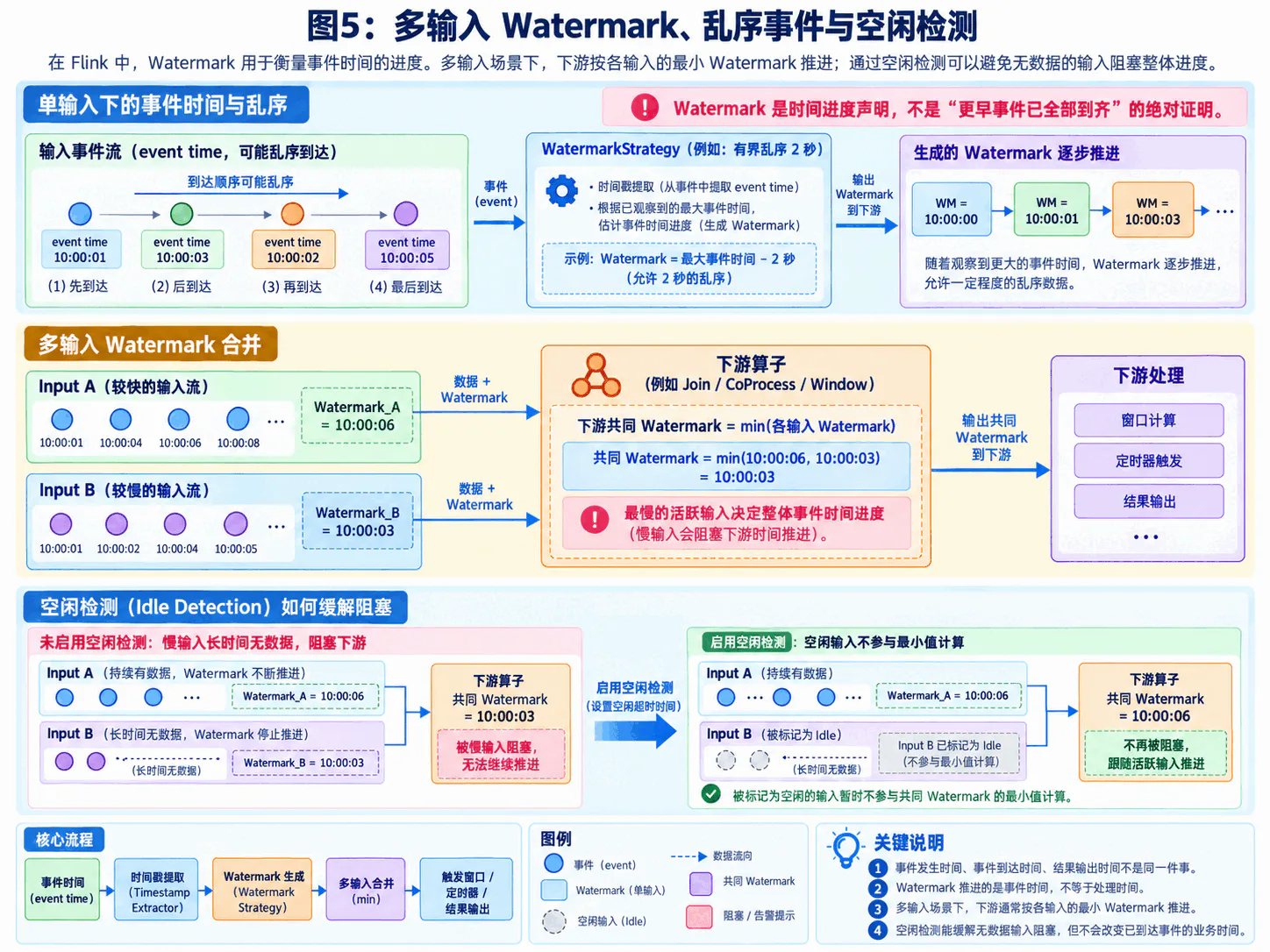 多输入 Watermark、乱序事件与空闲检测