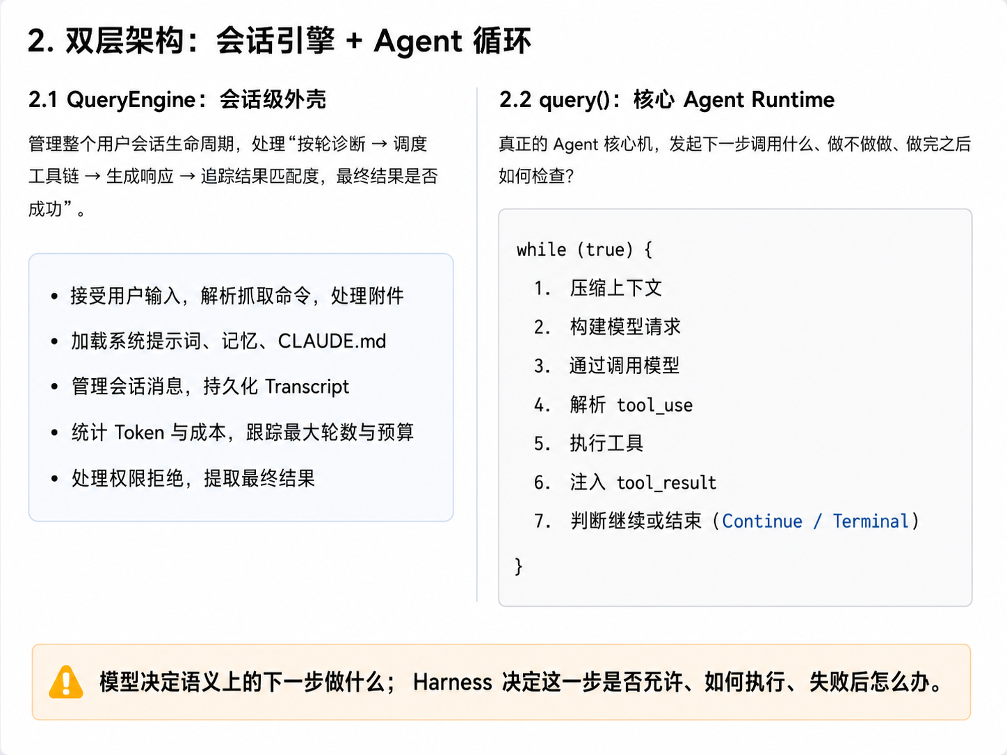 双层架构：会话引擎与 Agent 循环